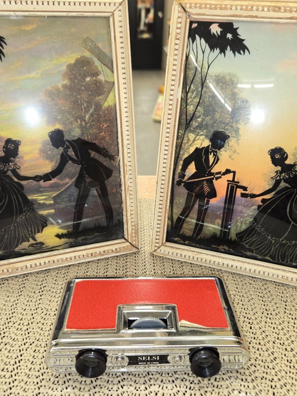 Stunning Reverse Painting Silhouettes Vintage pair framed photos